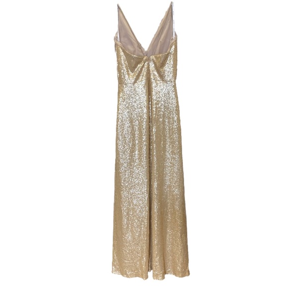 Belsoie gown size 6 gold sequin spaghetti strap open back side slit dress XS S - Picture 3 of 5